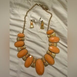 Trendy Boutique Gold and Orange Statement Necklace